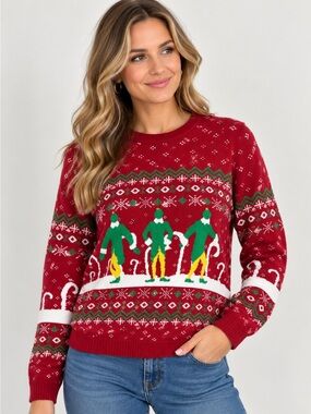 Vintage Y2K Elf Christmas Ugly Sweater Skiers Fair Isle Knit Sweater Size M